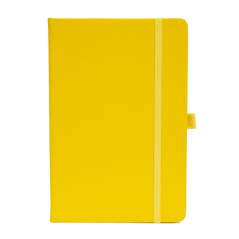 Yellow - Pu Leather Note Book With Elastic Band & Pen Holder With Logo